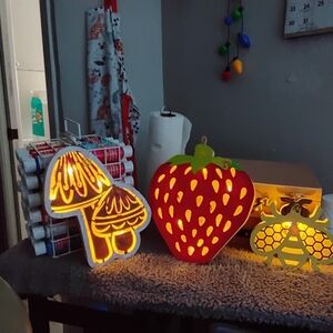 Strawberry and Mushroom LED Wall Art